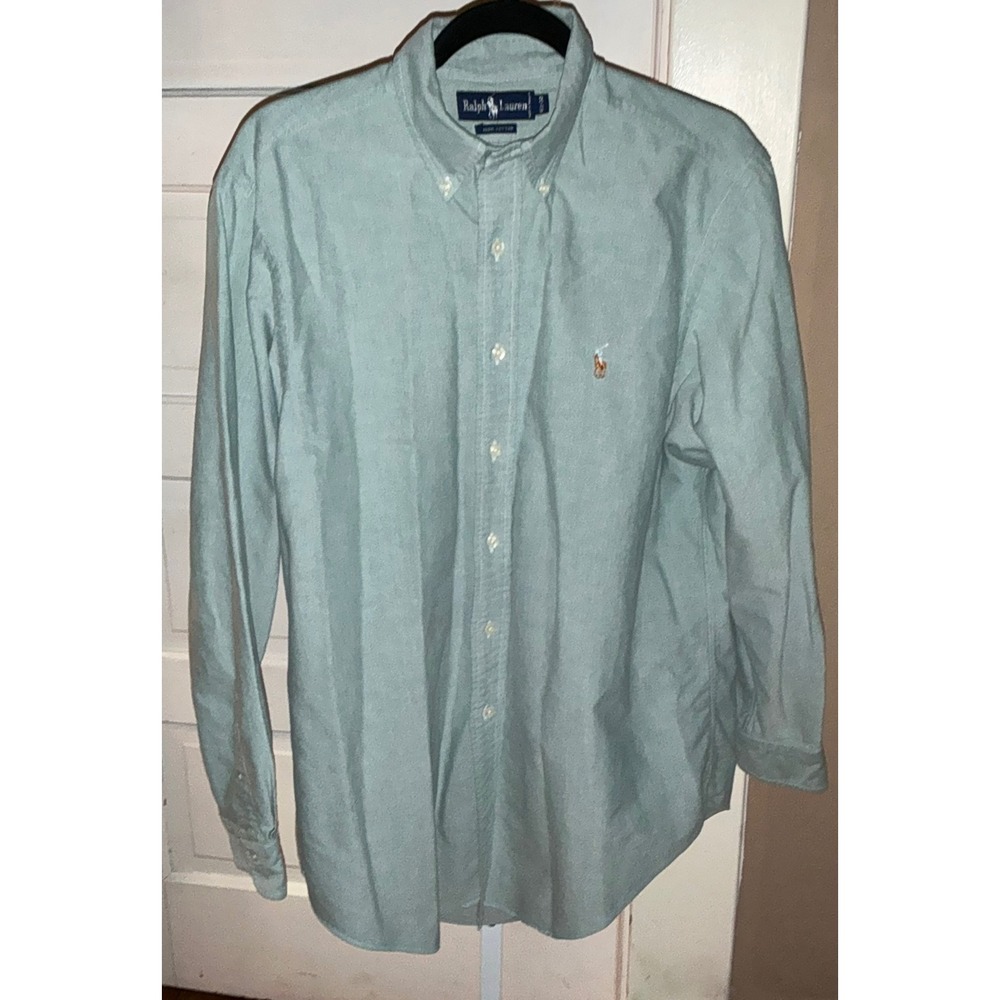 Ralph Lauren Mens Oxford Shirt Green Long Sleeve Button Down 16.5 34 Cotton